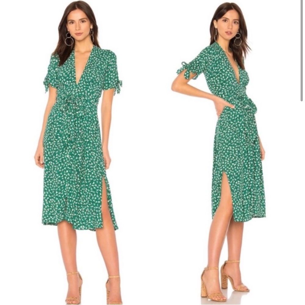 Faithfull the Brand Nina MIDI Dress in Vintage Bloom Green size US2 XS
